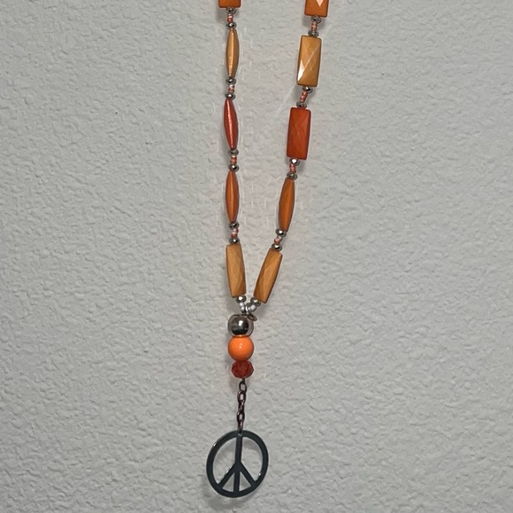 Orange Long Peace Sign Necklace - Picture 1 of 4